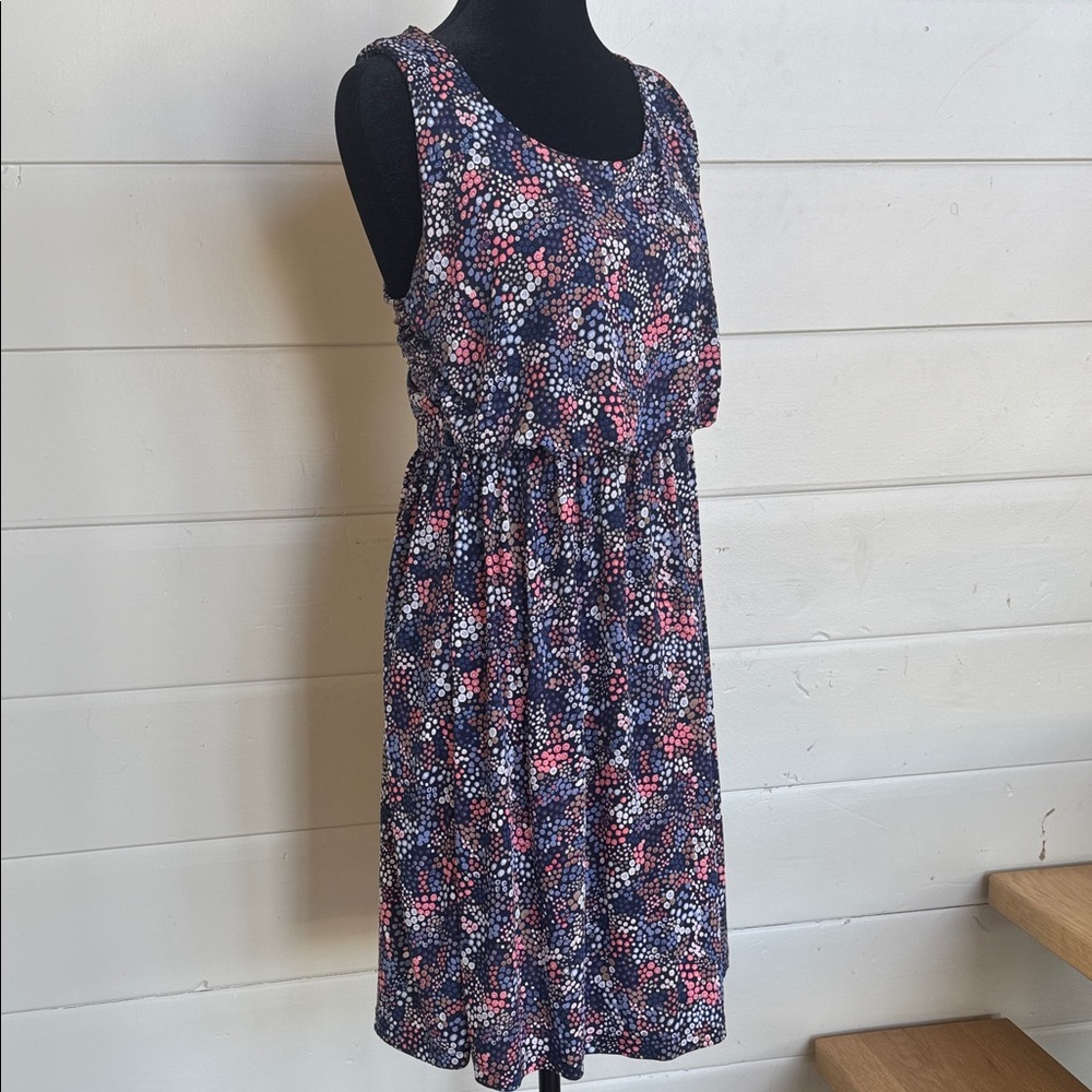 Kaileigh Navy Floral Mini Dress with Pink & White Dots Women’s Medium